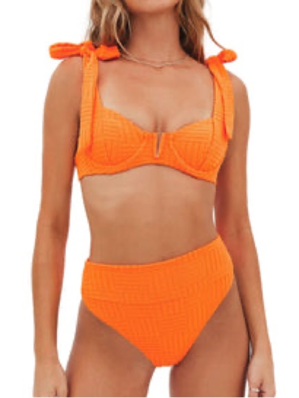 Beach Riot Orange Tie-Shoulder Ribbed Bikini